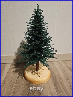 French Beaded Flower Handmade Christmas Tree With Wood Base Dark Green S/l