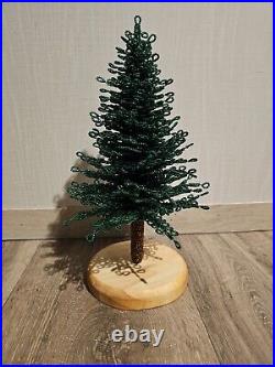 French Beaded Flower Handmade Christmas Tree With Wood Base Dark Green S/l