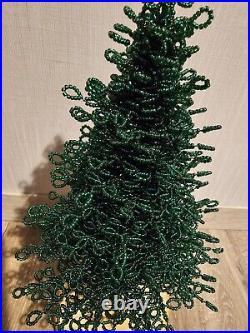 French Beaded Flower Handmade Christmas Tree With Wood Base Dark Green S/l