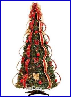 Fully Decorated 6Ft Christmas Pre-Lit Pull-Up Pop-Up Gold RED 6 F Tree-EASY SET