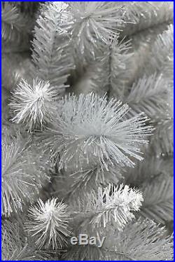 Glitter Mat Silver Pine Christmas Tree Hinged with Frosted Tips 5ft 6ft and 7ft