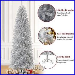 Glitzhome 7.5ft Silver Tinsel Artificial Christmas Tree 7.5 Feet Silver