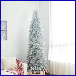 Glitzhome Tinsel Artificial Christmas Tree 9 ft. Slim Indoor/Outdoor PVC Silver