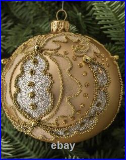Gold And Silver Glass Christmas Tree Ornaments Set 4pc Handcrafted Poland