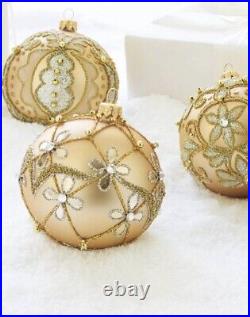 Gold And Silver Glass Christmas Tree Ornaments Set 4pc Handcrafted Poland