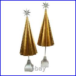 Gold Metal Christmas Tree Set 2 Silver Star Floor Festive Standing Decoration