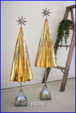 Gold Metal Christmas Tree Set 2 Silver Star Floor Festive Standing Decoration