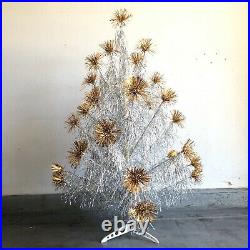 Gold & Silver Mid Century Vintage 1960s Aluminum Christmas Pom Pom Tree In Box