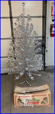Gorgeous Vintage 7 Foot Aluminum Pom Pom Christmas Tree 100 Branch in Box