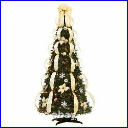 Green 7.5 Foot Decorated Pre-Lit Christmas Tree Multiple Ribbon Colors Holidays