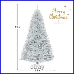 Gymax 7.5 Ft Silver Tinsel Christmas Tree Artificial Hinged Tree Holiday