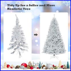 Gymax 7.5 Ft Silver Tinsel Christmas Tree Artificial Hinged Tree Holiday