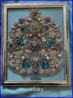 Handmade Christmas Tree with Vintage Jewelry In Silver Frame