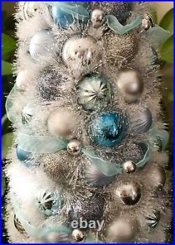 Handmade Unique Blue/silver Christmas Tree Centerpiece Holiday Decor 21