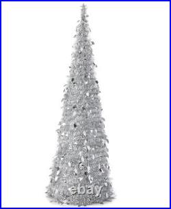 Holiday Lane Silver Shine Bright 71 Pop-up Tinsel Christmas Tree LED Light-up