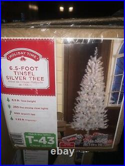 Holiday Time Pre-lit 6.5' Tinsel Silver Artificial Christmas Clear Lights NIB