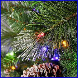 Home Heritage 7' Prelit Artificial Christmas Tree 600 LEDs, Pinecones & Glitter