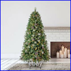 Home Heritage Lincoln 7 Foot Tree with Lights, Pinecone & Silver Glitter(Open Box)