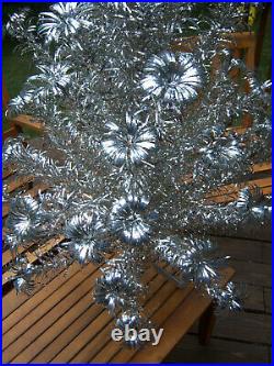 Htf 4 Ft Vtg Retro Silver Evergleam Stainless Fountian Poms Aluminum Xmas Tree