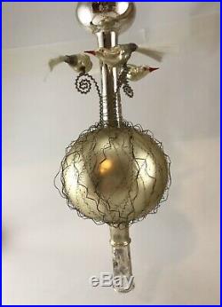 INCREDIBLE 21 ANTIQUE Christmas TREE TOPPER Birds Wire GLASS Gold and Silver