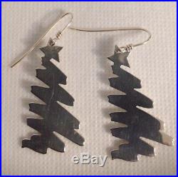 James Avery Sterling Silver Star Topped Christmas Tree Earrings Hook Drop Dangle
