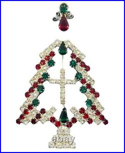 Kirks Folly rhinestone Christmas tree brooch pin Holiday silver red green