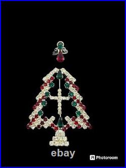 Kirks Folly rhinestone Christmas tree brooch pin Holiday silver red green