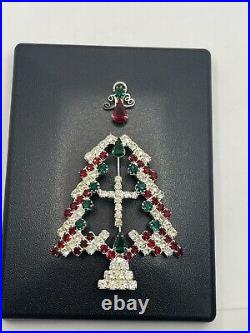 Kirks Folly rhinestone Christmas tree brooch pin Holiday silver red green