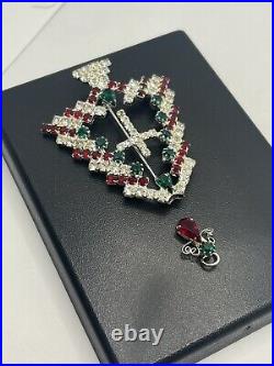 Kirks Folly rhinestone Christmas tree brooch pin Holiday silver red green