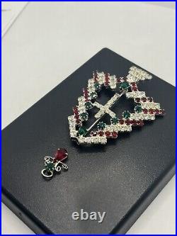 Kirks Folly rhinestone Christmas tree brooch pin Holiday silver red green