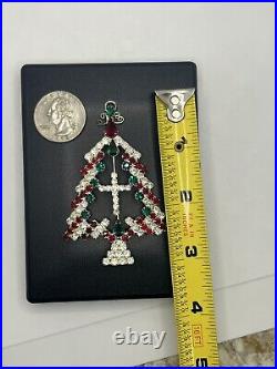 Kirks Folly rhinestone Christmas tree brooch pin Holiday silver red green