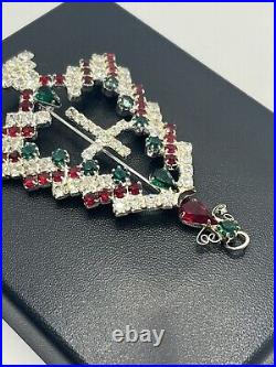 Kirks Folly rhinestone Christmas tree brooch pin Holiday silver red green