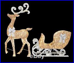 LED Lighted Yard Santas Sleigh Reindeer Gold Christmas Outdoor Ornament Decor