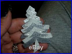 Laminated celluloid lea stein white Silver christmas evergreen tree pin vintage