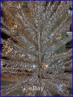 Large Vtg 1950s 60s Pom Pom 7' Silver Aluminum Christmas Tree Mid-Century Retro