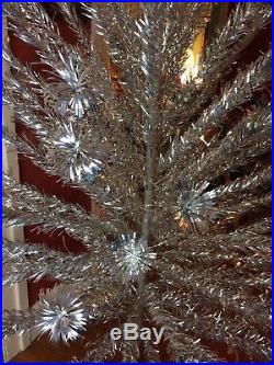 Large Vtg 1950s 60s Pom Pom Silver Aluminum 7' Christmas Tree Mid-Century Retro