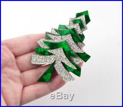 Lea Stein Paris Green Silver Snow Flakes Christmas Tree Spruce Fir Brooch Pin