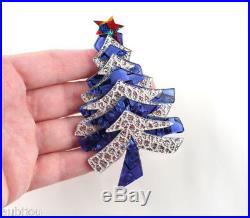 Lea Stein Paris Large Blue Silver Snow Christmas Tree Star Spruce Fir Brooch Pin