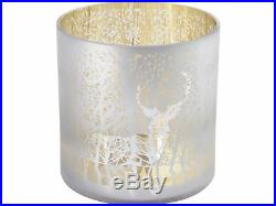 Libra Reindeer And Tree Frosted Gold Hurricane Candle Holder Christmas Deer