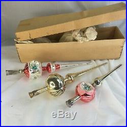Lot 3 GOLD SILVER pink Vintage GLASS INDENT Christmas Tree Topper 11 Glitter