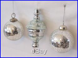 Lot Of 3 Vintage Christmas Tree Ornaments Kugel Heavy Glass & Plastic Silver