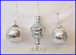 Lot Of 3 Vintage Christmas Tree Ornaments Kugel Heavy Glass & Plastic Silver