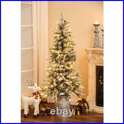 LuxenHome Artificial Christmas Tree with Metal Pot 5 ft. LED Gold Lights Multi