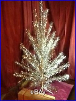 MCM Aluminum ChristmasTree 46 Branches withTripod & Original Box Silver Tone NICE