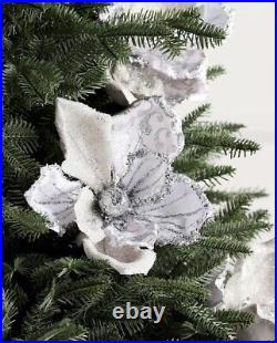 Magnolia Flowers Silver Glitter Picks Set Of 12 Christmas Tree Decoration