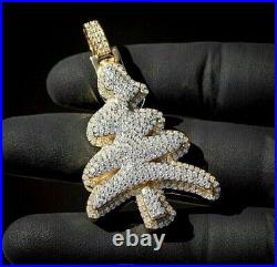 Men 2Ct Round Cut Real Moissanite Christmas Tree Pendant 14K Yellow Gold Plated