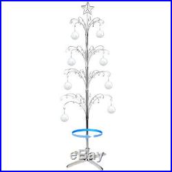 Metal Christmas Tree Rotating Ornament Display Stand Silver Color 74H