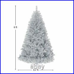 Mo6ft Hinged Unlit Artificial Silver Tinsel Christmas Tree Holiday withMetal Stand