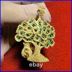 Money Tree Charm Pendant 14k Yellow Gold Over 3Ct Round Cut Lab-Created Emerald