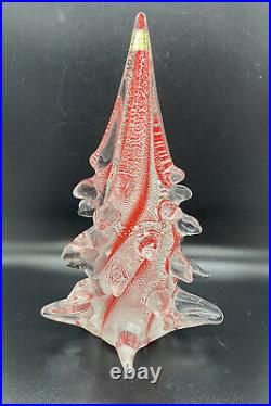 Murano Art Glass Christmas Tree Red Silver 11 With Sticker Italy Vtg Italian
